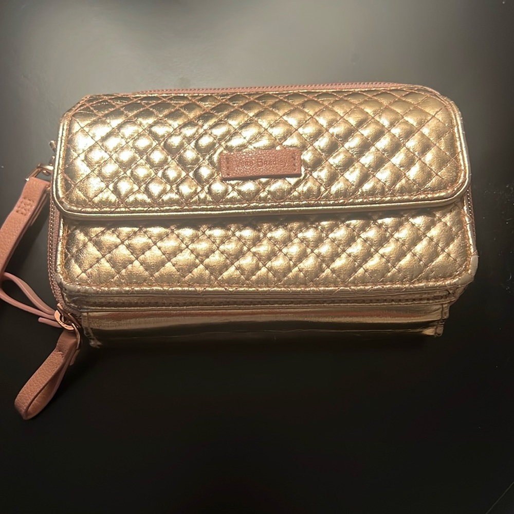 Vera Bradley Metallic Rose Gold Quilted Wristlet with RFID